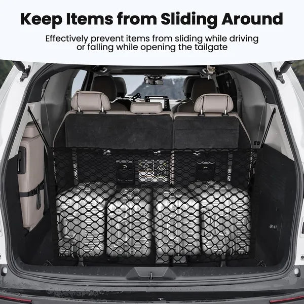 Trunk Cargo Net For Toyota Sienna 2021-2024 2025 Accessories Envelope Style Mesh Trunk Net Organizer And Storage Stretchable Adjustable Elastic Nylon Rear Cargo Netting With Hooks