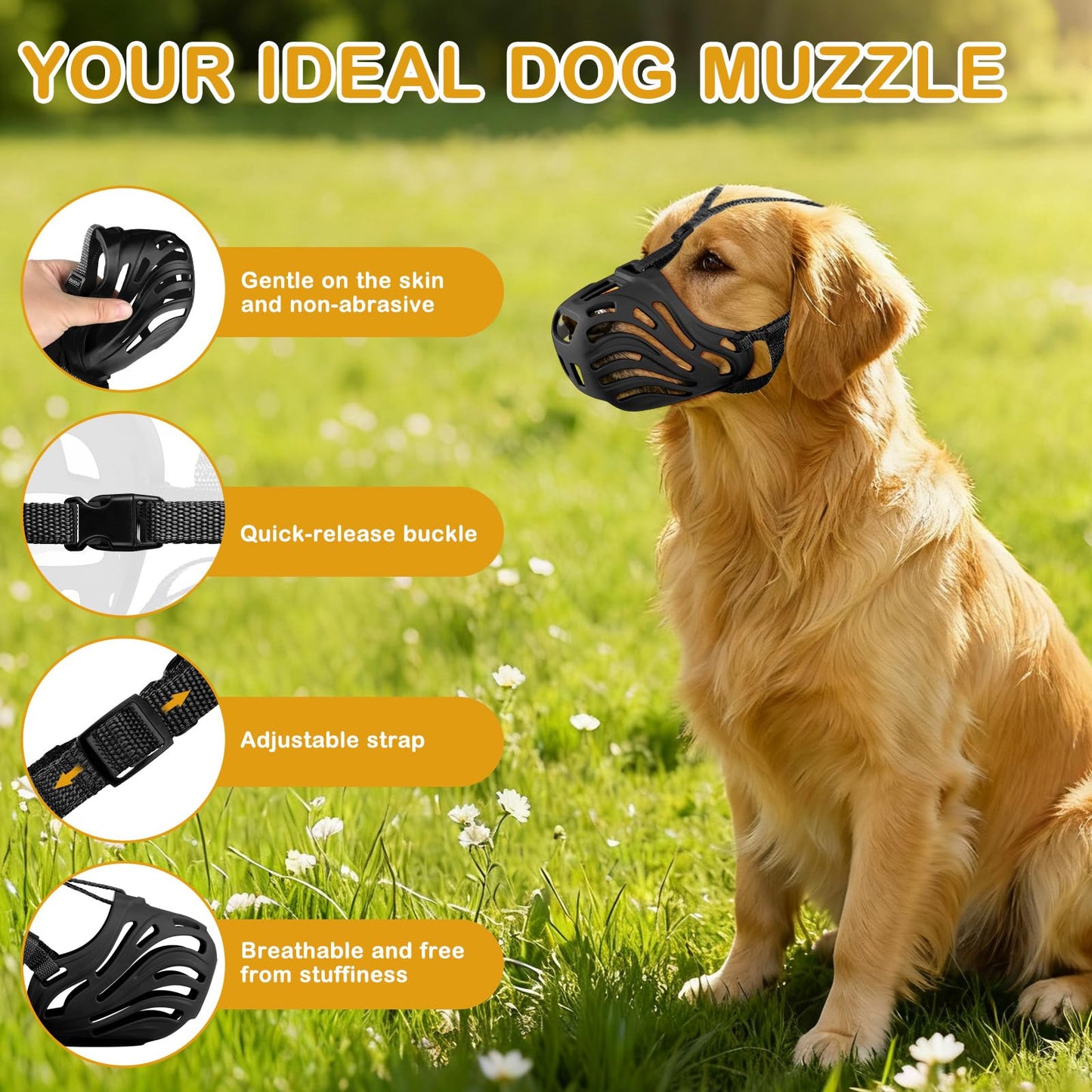 Dog Muzzle, Soft Breathable Dog Muzzles Suitable Dogs, Adjustable Basket Muzzles Prevents Chewing And Biting For Grooming Trimming Training
