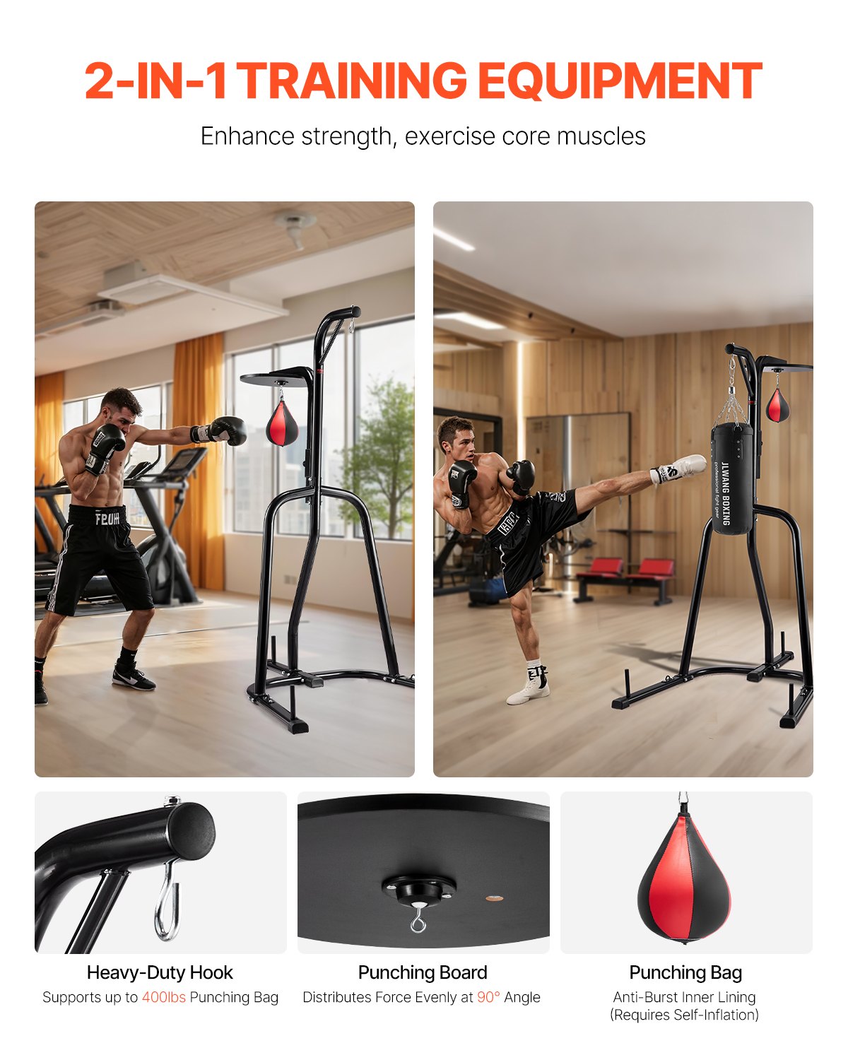 2 In 1 Boxsackständer Trainingsgerät Sandsackgestell Aus Stahl, Höhenverstellbare Boxsackhalterung (65 Kg Belastbar), Fitnessgerät Standboxtrainer Für Fitness-Studio Boxing Schwarz