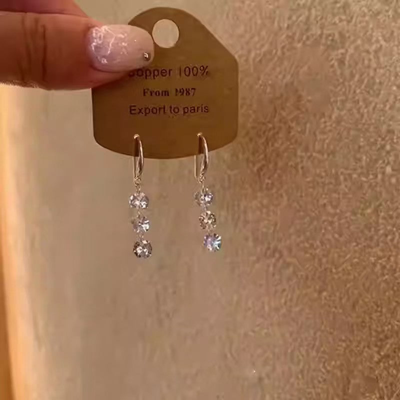 Silver Post Fashion Earrings For Women Flower Geometric Rhinestone Niche Versatile