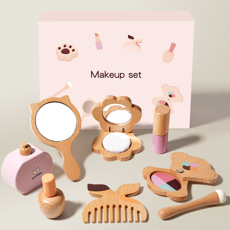 Children's Wooden Princess Makeup Bag Set With Imitation Cosmetics
