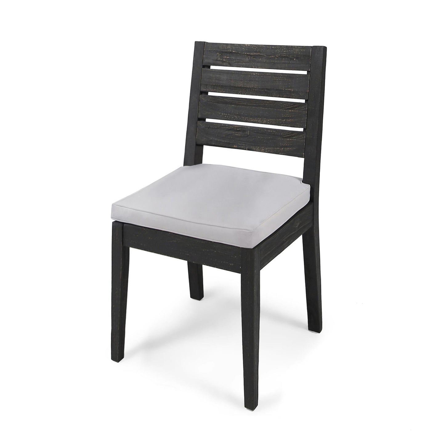 Outdoor Acacia Wood Armless Dining Chair With Cushions Set Of 2 , Sandblasted Dark Gray Light Gray