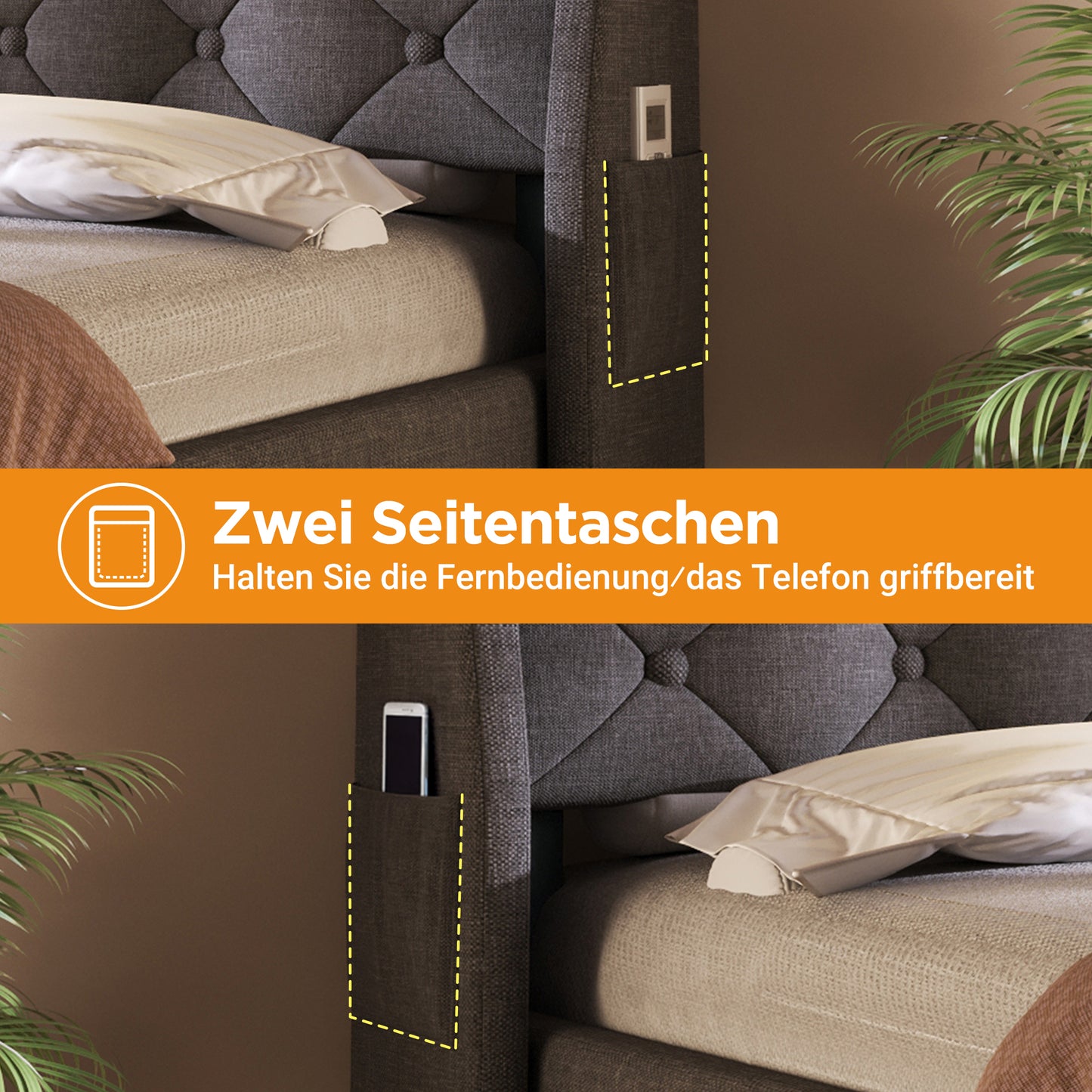 Upholstered Bed 90x200 Cm With Hydraulic Storage & LED Headboard, 4 Charging Stations USB Type-C , Single Bed Incl. Slatted Frame, Grey Linen Fabric Without Mattress