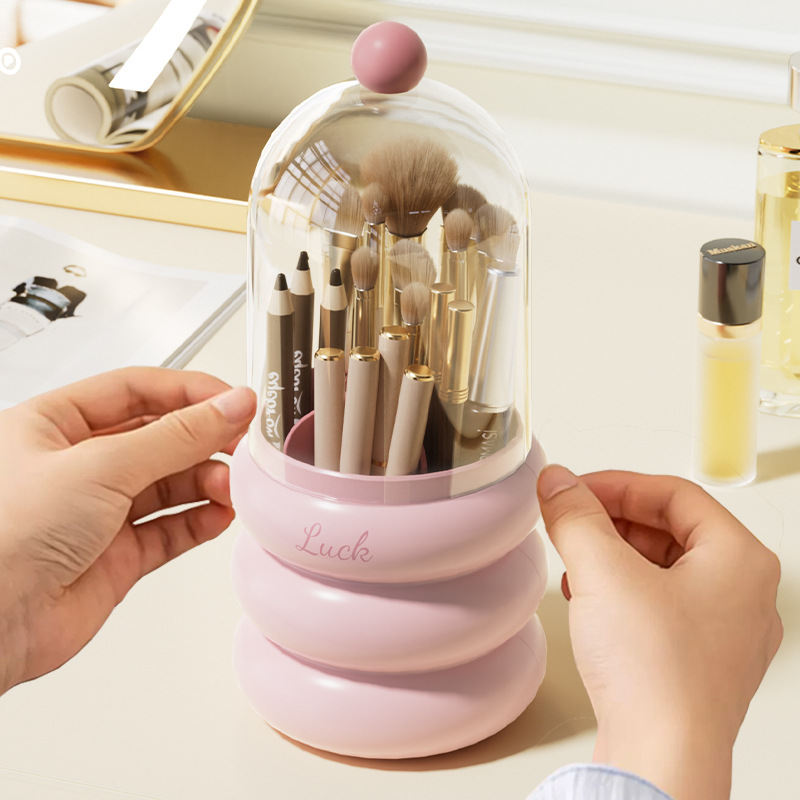 Dustproof Rotating Makeup Brush Holder With Lid