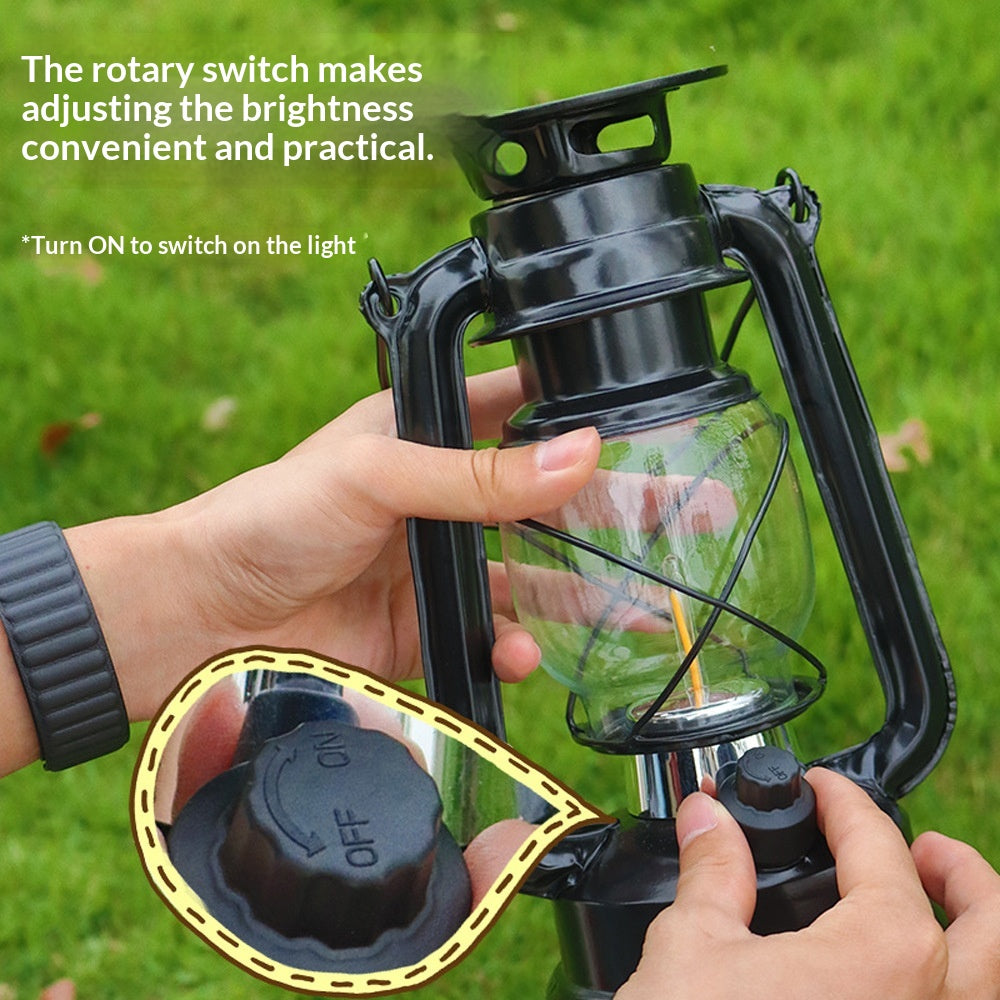 Solar-powered Glass Kerosene Lamp Outdoor Waterproof Camping Light