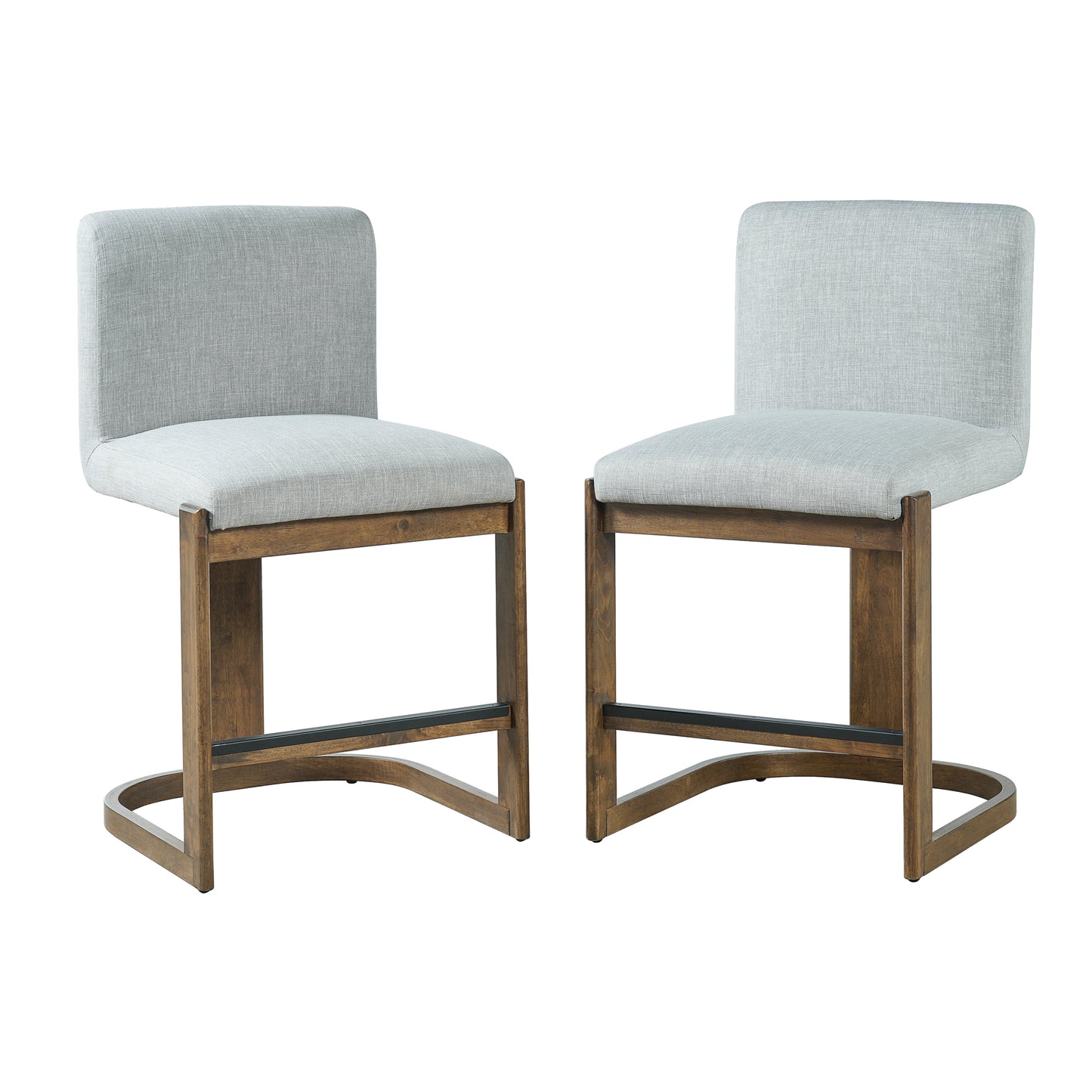 Modern Bar Stools Set Of 2, 24 Solid Wood Counter Height Barstools, Linen Upholstered Kitchen Island Chair With Walnut-Finished Wood Legs For Home Bar Coffee Shop,Light Grey