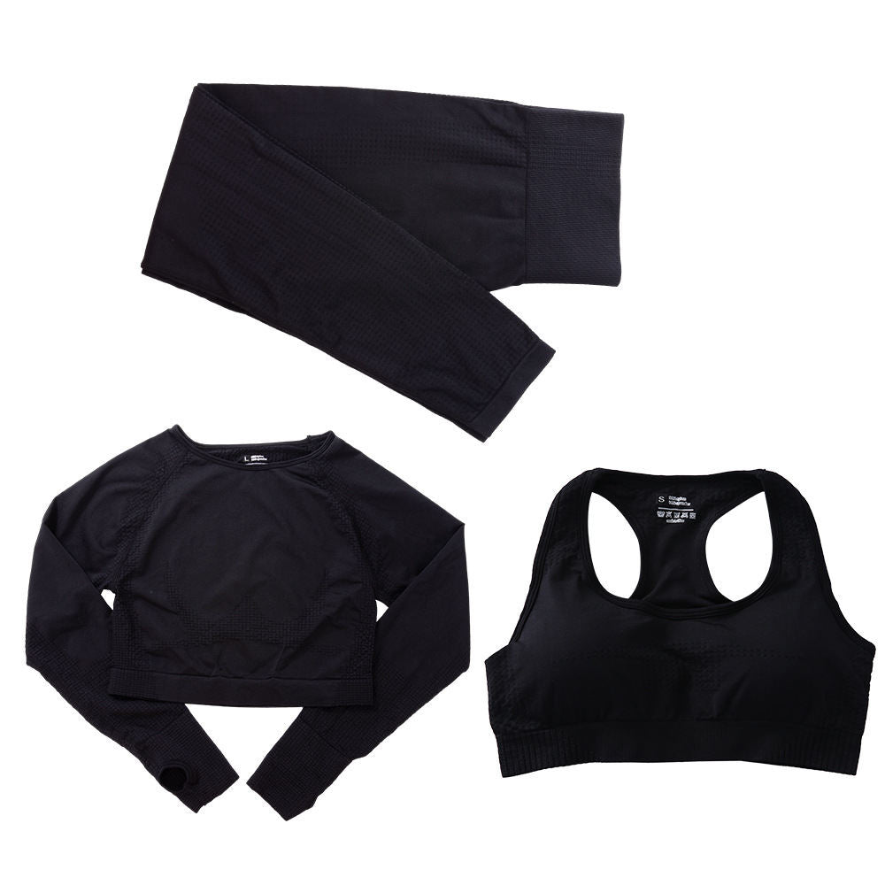 Three-piece Bra Long Sleeve Top And Trousers Suit Yoga Clothes