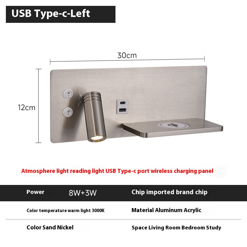 Bedside Wall Lamp Bedroom Modern Minimalist USB Mobile Phone Wireless Charging