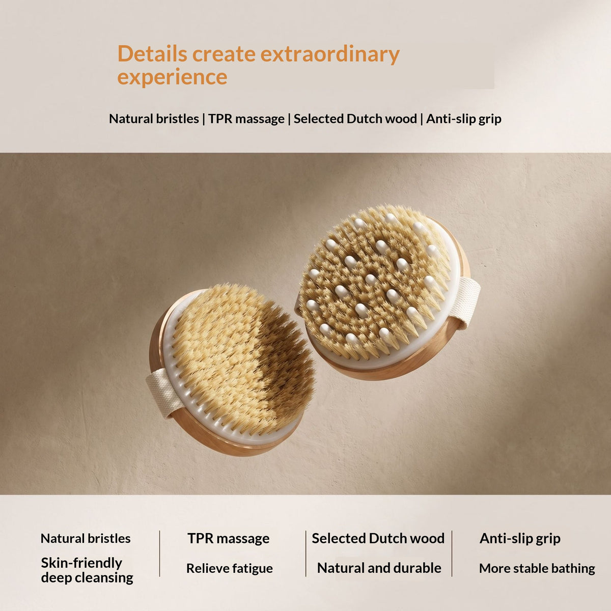 Pig-bristle Bath Brush Large Size Round Head Massage Brush