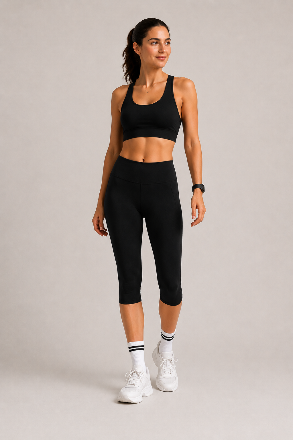 Women's High Waist Capri Leggings With Side Pocket Stretch Cropped Active Pants