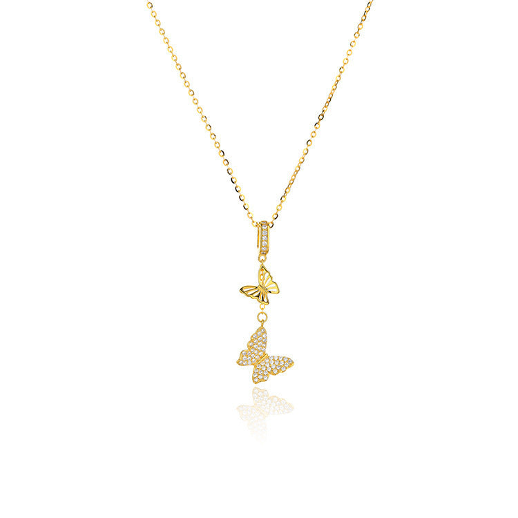 Japanese And Korean-style Light Luxury Full Rhinestone Tassel Butterfly Micro-inlaid Necklace