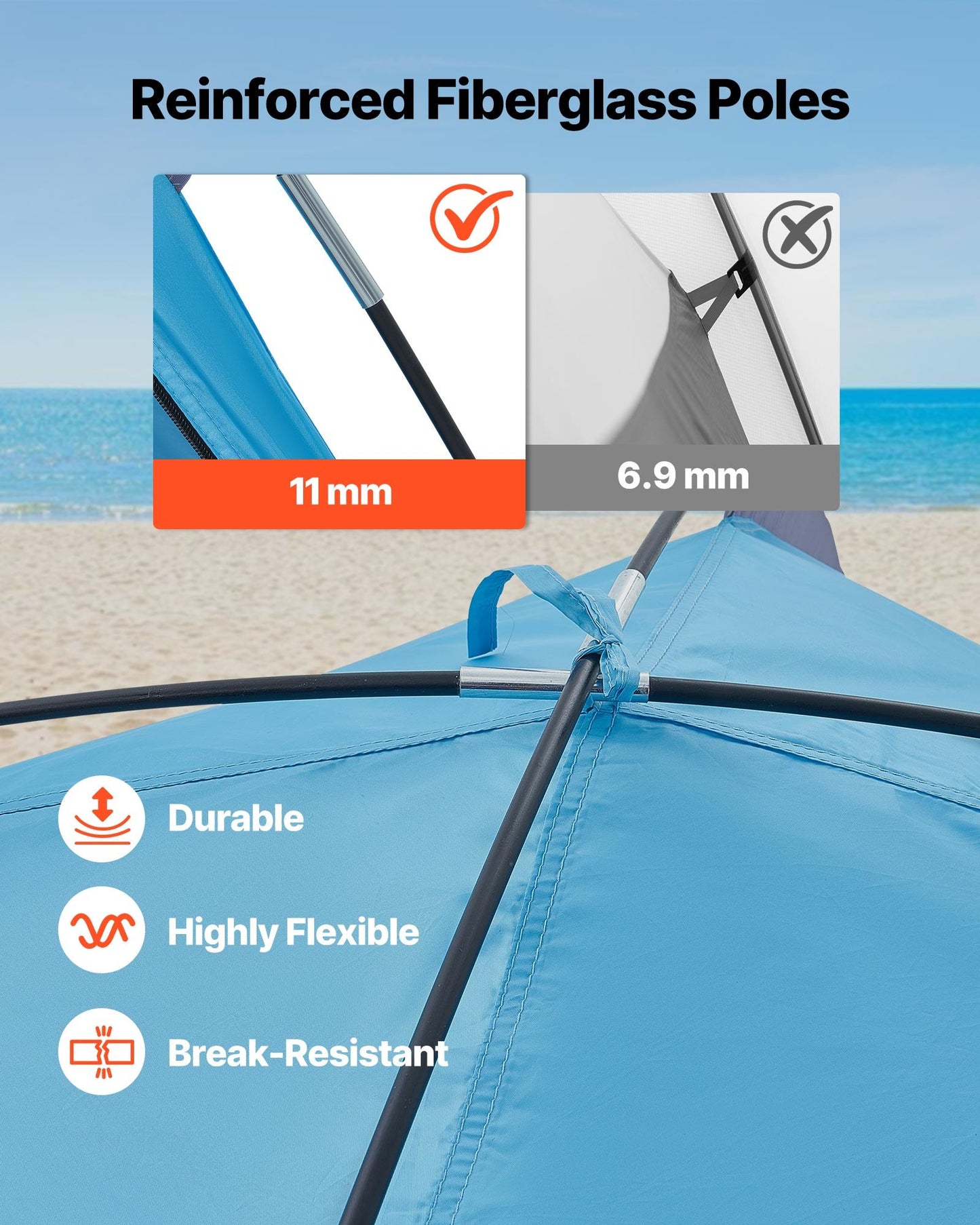 Beach Tent Sun Shelter For 6 Person, UPF 50+ Protection, Portable Sun Shade Canopy With Carrying Bag & Sand Pockets, Lightweight And Easy Setup Beach Umbrella For Camping Fishing Outdoor Picnic