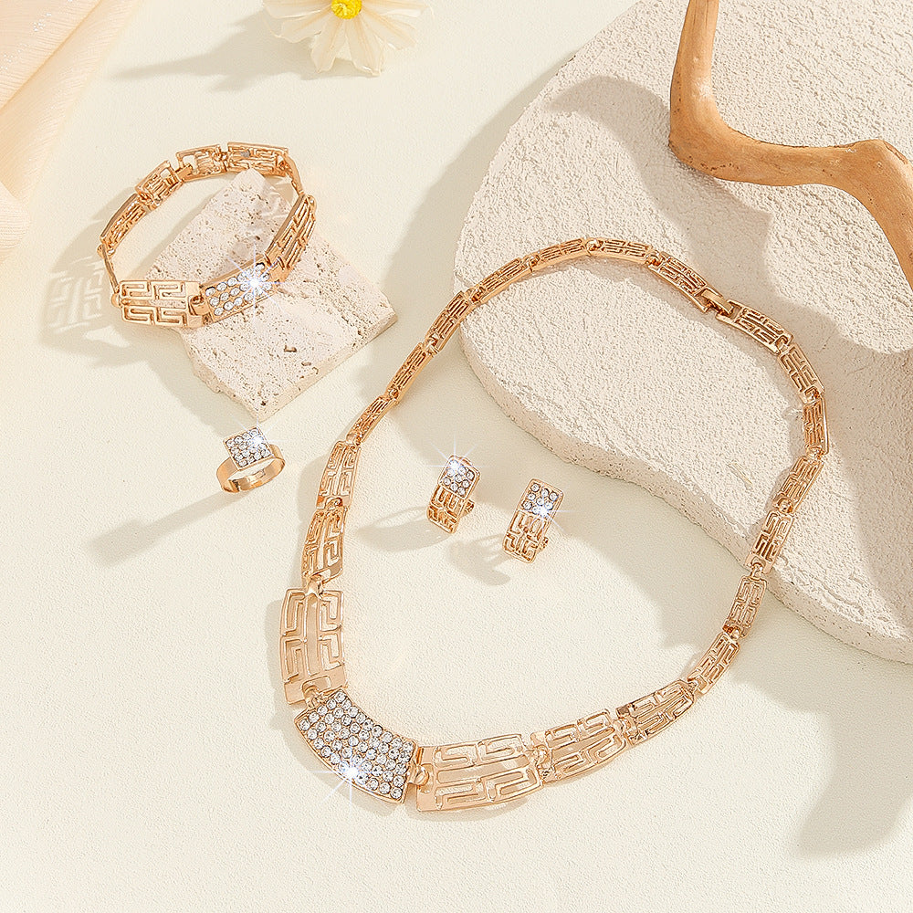 Cross-Border Gold Chain Set With European And American Style Diamond-Encrusted Four-Piece Set, Jewelry Accessories, Fashion Jewelry, Banquet Jewelry Factory
