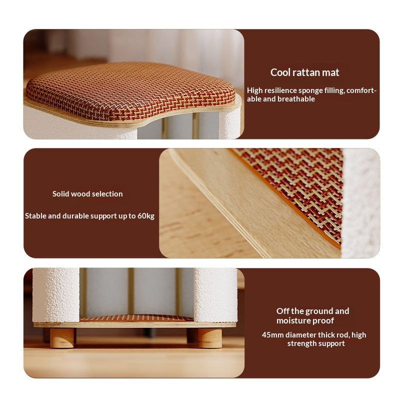 Cat Bed Bench For Humans And Cats All-Season Solid Wood With Summer Cooling Mat Pet Supplies