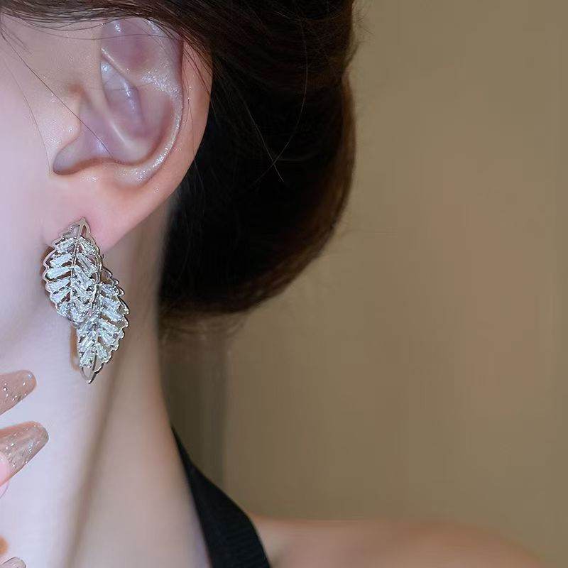 S925 Sterling Silver Hollow Leaf Earrings Light Luxury Delicate Korean Style Dainty Drops Daily Wear Ear Jewelry For Women