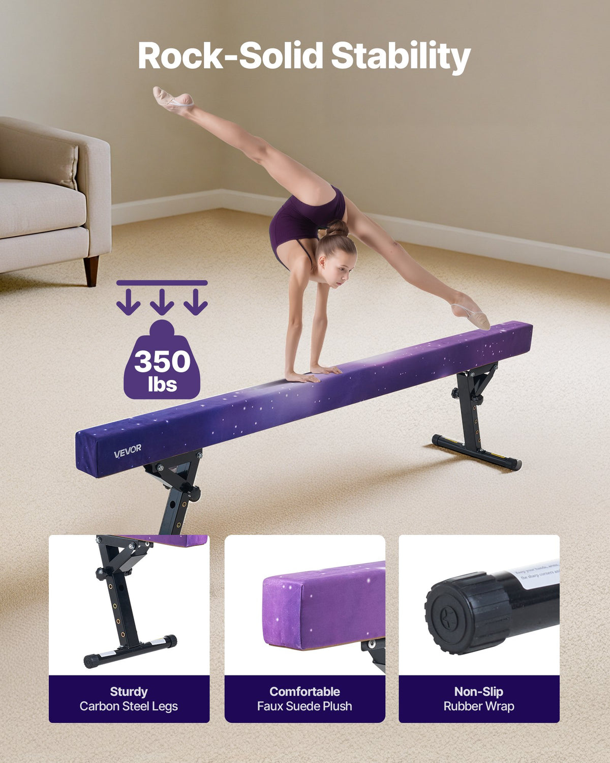 Adjustable Balane Beam For Kids, 8FT Gymnastics Beam, High And Low Floor Beams Of 5 Adjustable Heights For All Gymnastic Levels, Professional Gymnastic Equipment For Home And Gym Center, Galaxy