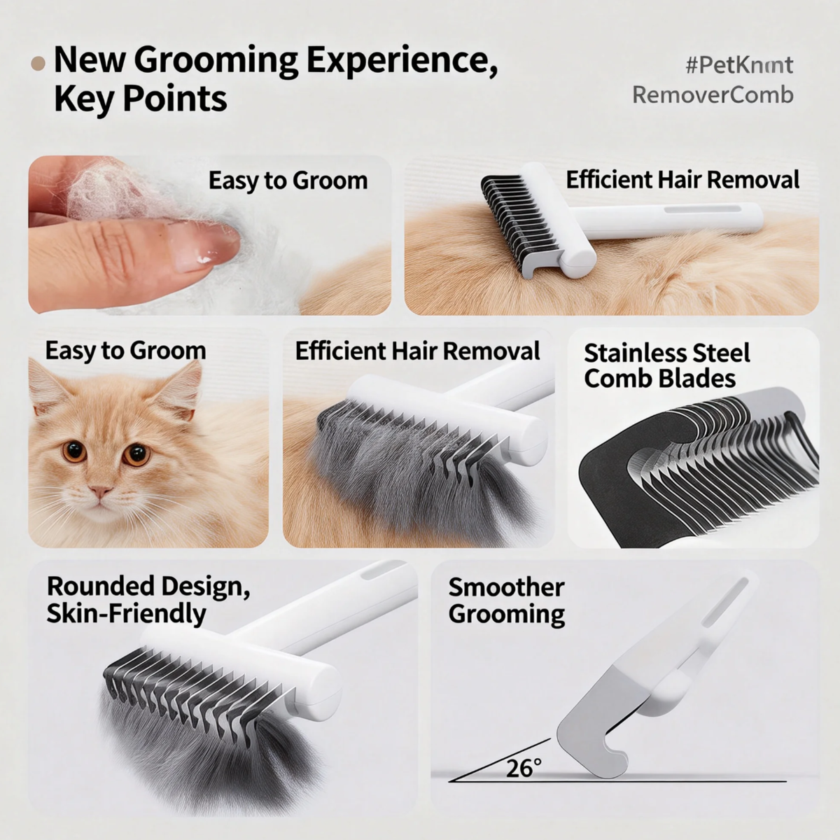 Pet Dematting Comb For Dogs And Cats, Stainless Steel Deshedding Tool With Safety Rounded Edges, Professional Undercoat Rake For Removing Mats Tangles And Loose Hair, 7cm Wide Ergonomic Grooming Brush