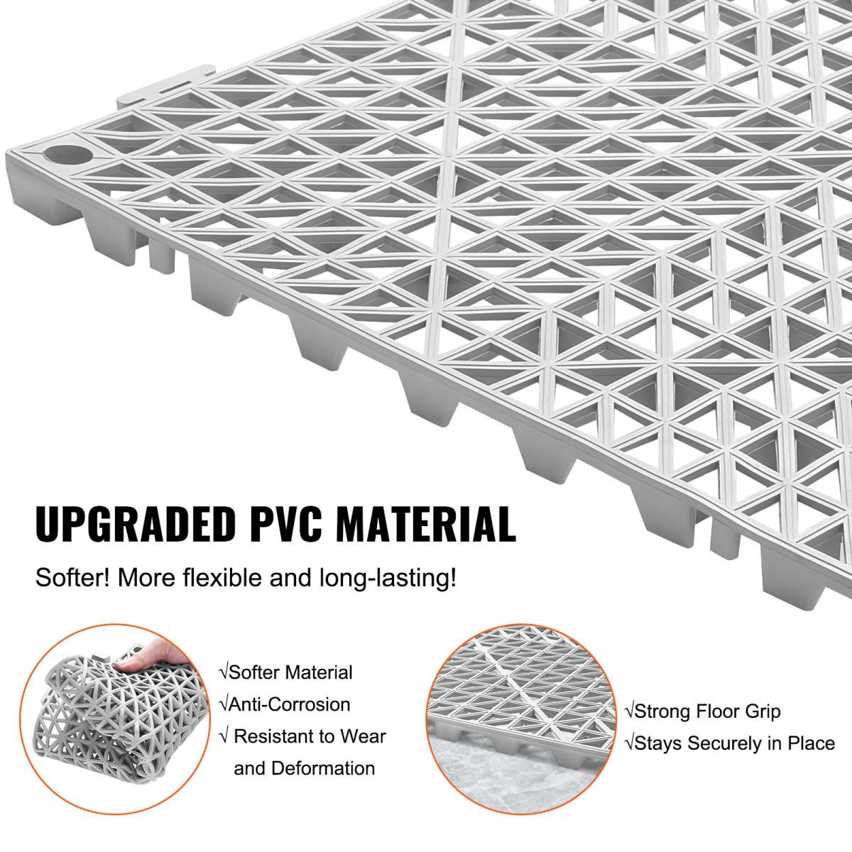 Modular Interlocking Cushion, 50 Pack 30 X 30 Cm Splicing Drainage Mats, Soft PVC Interlocking Drainage Floor Tiles, Non-Slip Drainage Holes For Restroom, Bathroom, Kitchen, Pool, Wet Area, Gray