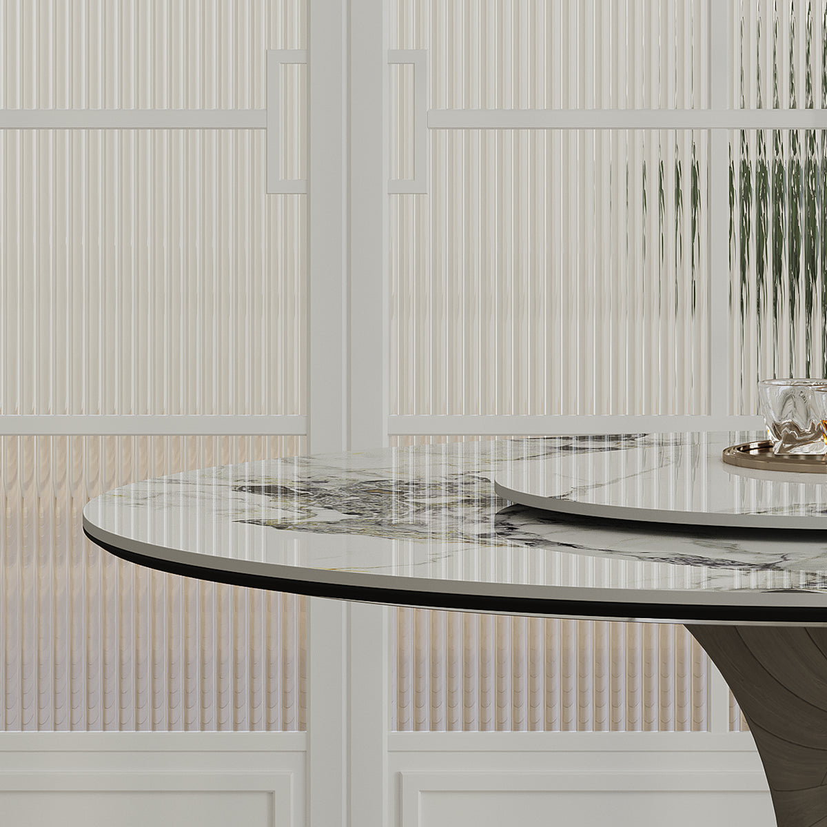 59 Round Sintered Stone Dining Table Set With Stainless Steel Black Titanium Hourglass Base - Modern Luxury Marble-Look Kitchen Table For 4-6 Scratch & Heat Resistant Surface- Only Table