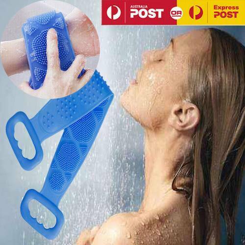 Bath Towel Silicone Exfoliating Back Strap Scrub Shower Body Scrubber Brush Wash Purple