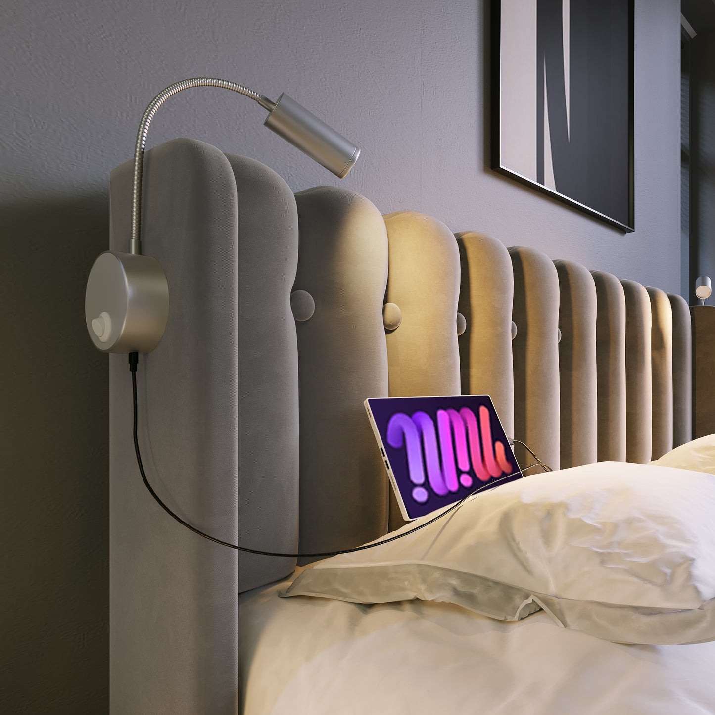 Upholstered Bed Single Bed Reading Light With Charging Headboard Storage Bed Frame Velvet Youth Bed 90x200 With Slatted Frame,Grey Without Mattress