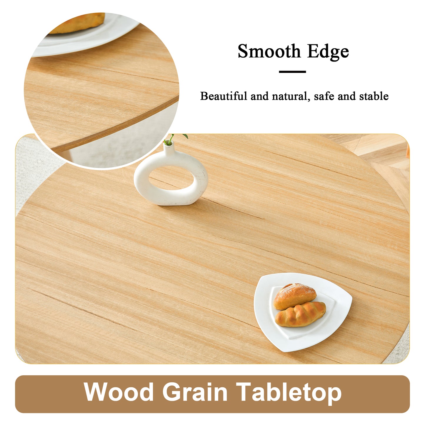 Modern Minimalist MDF Wood Texture Stickers Circular Dining Table. The Computer Desk. The Game Table. Suitable For Dining Room, Living Room, Terrace And Kitchen.