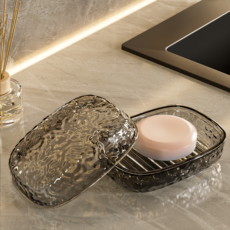 Glacier pattern soap box-PET-transparent gray-14 * 10.5cm-1 piece