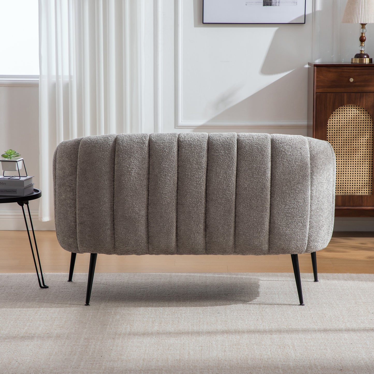 Chenille Upholstered Mini Reclining Sofa Accent Sofa, Modern Gloss Two-Seater Sofa With Metal Legs & Grooved Upholstery, For Living Room, Bedroom, Office, Small Rooms, GRAY