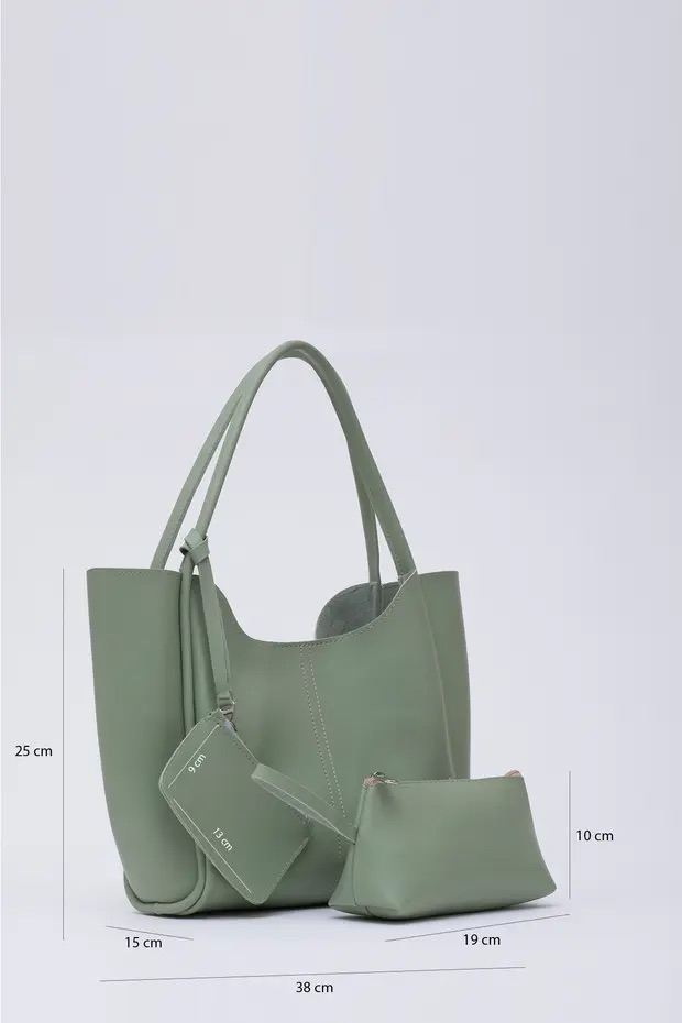 Mint Green SHK108 Faux Leather Women Hand And Shoulder Bag With Wallet And Makeup Bag