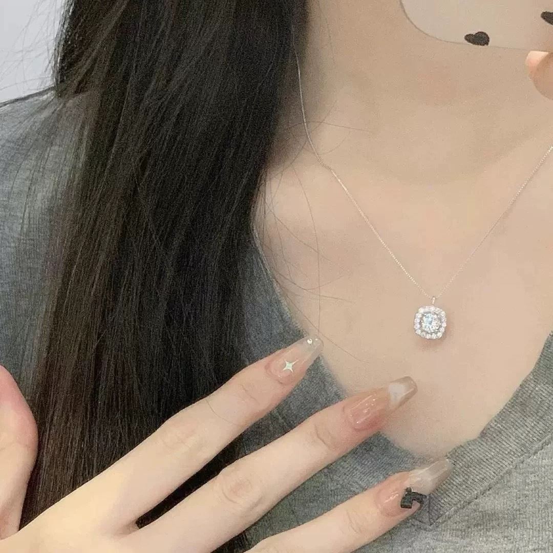 999 Fine Silver Sugar Cube Necklace For Women, Korean Ins Style Luxury Elegant Clavicle Chain, Versatile Jewelry