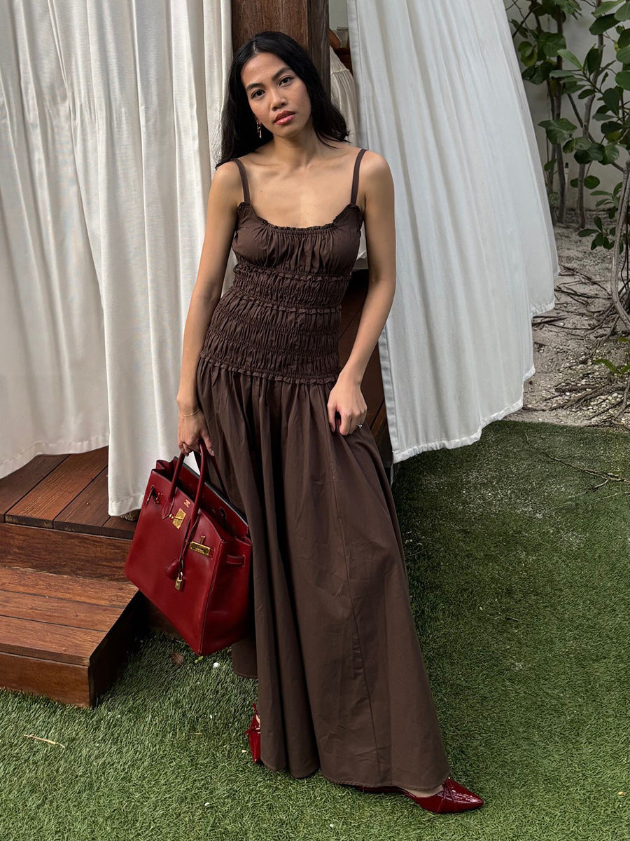 New Seasonal Pleated Long White Slip Dress