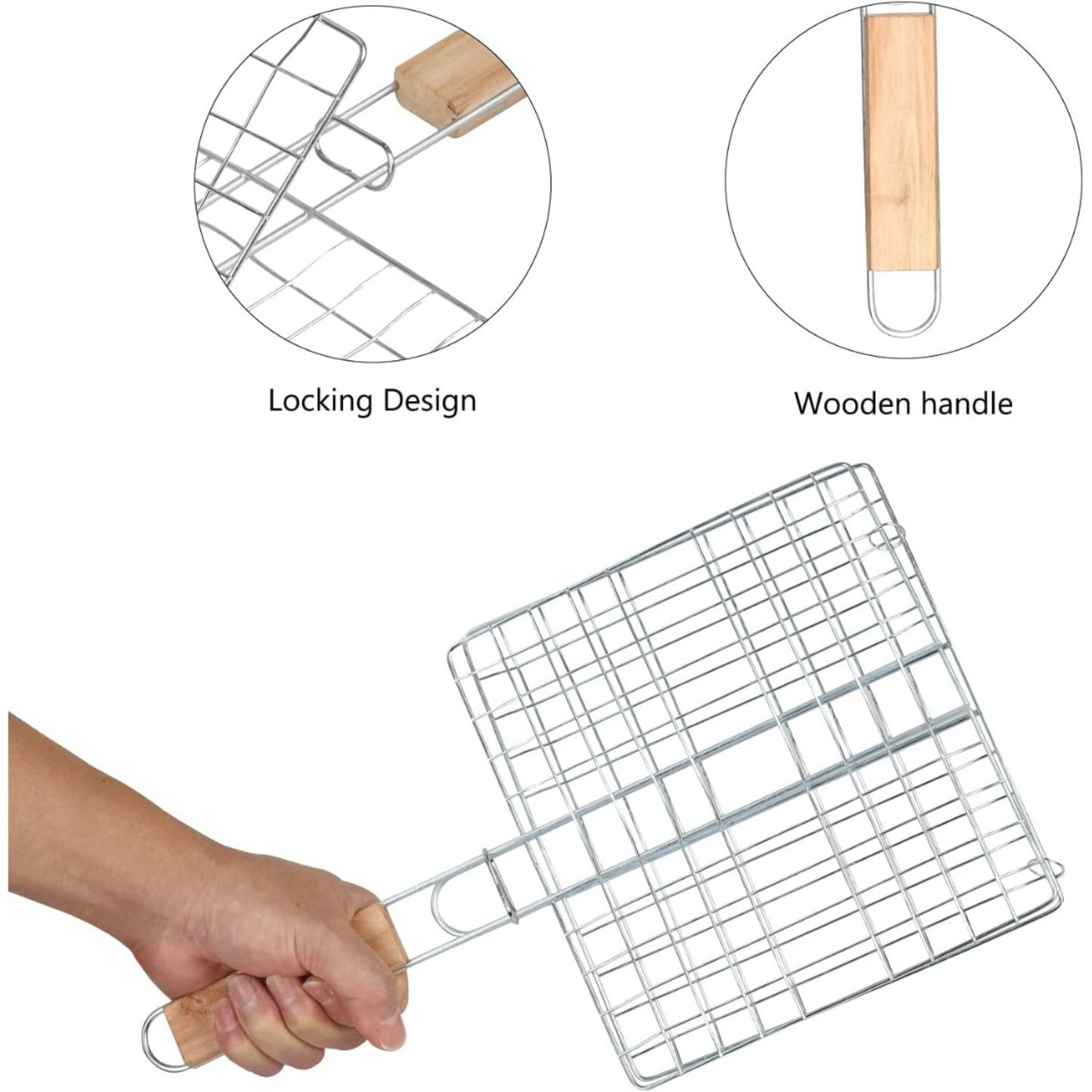 Grill Set – Portable Stainless Steel Grill With 21.5x19 Cm Grill Grid, Green Silicone Brush & Cleaning Brush For Outdoor Activities And Gardening Tools