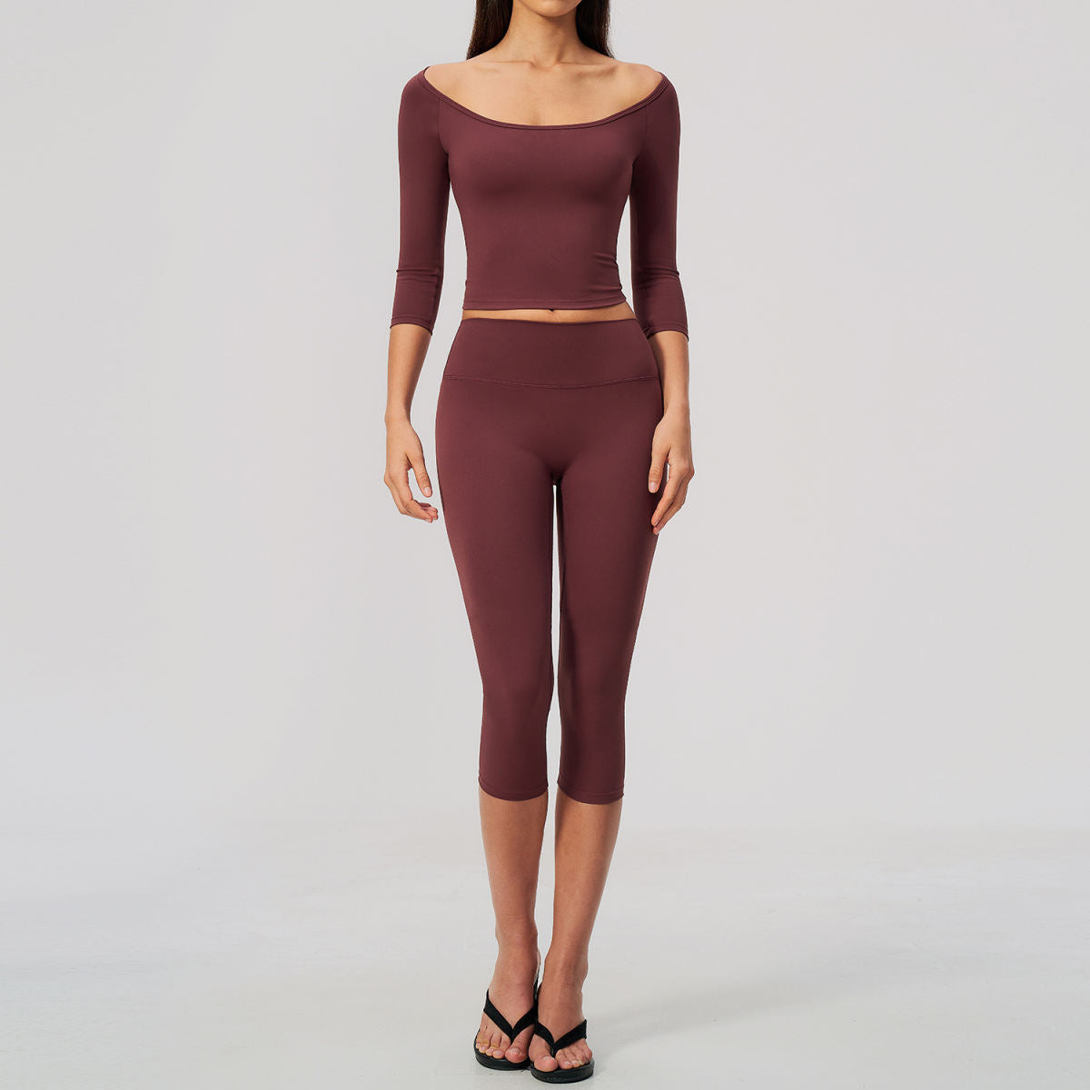 Yoga Suit Set Figure-flattering Waist-cinching Three-quarter Sleeves High-waisted