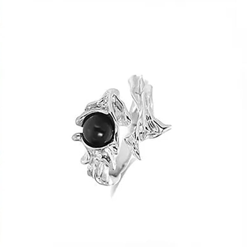 1pc Irregular Lava Black Stone Split Open Matching Rings, Dark Indie Aesthetic Style, For Men Women Street Daily Wear & Couple Valentine Gifts