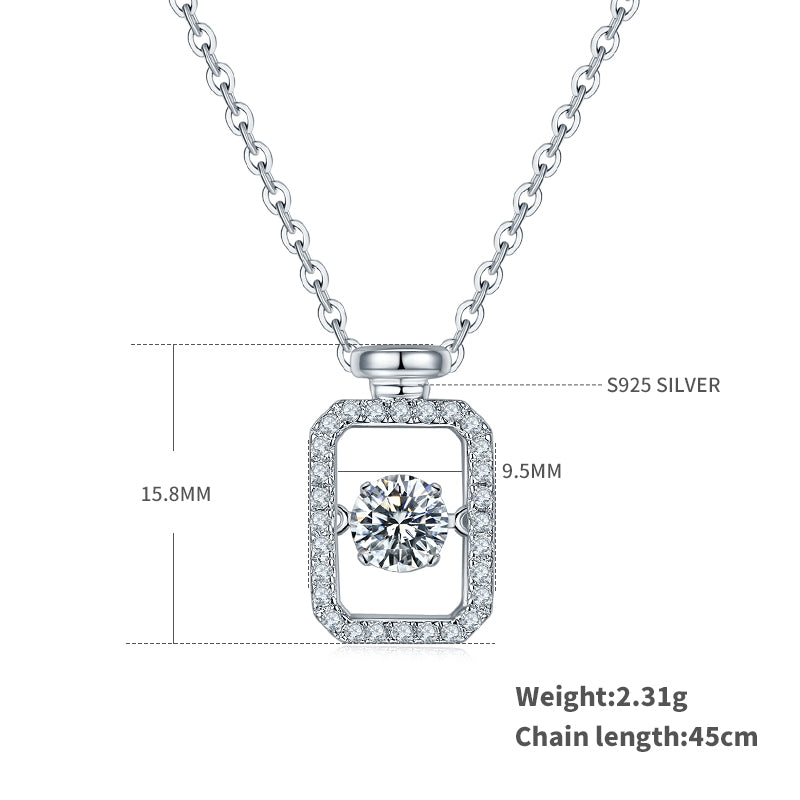 S925 Sterling Silver 0.5ct Rectangle Moissanite Necklace 45cm Platinum Plated Pave Border GRA Certified Gift Box