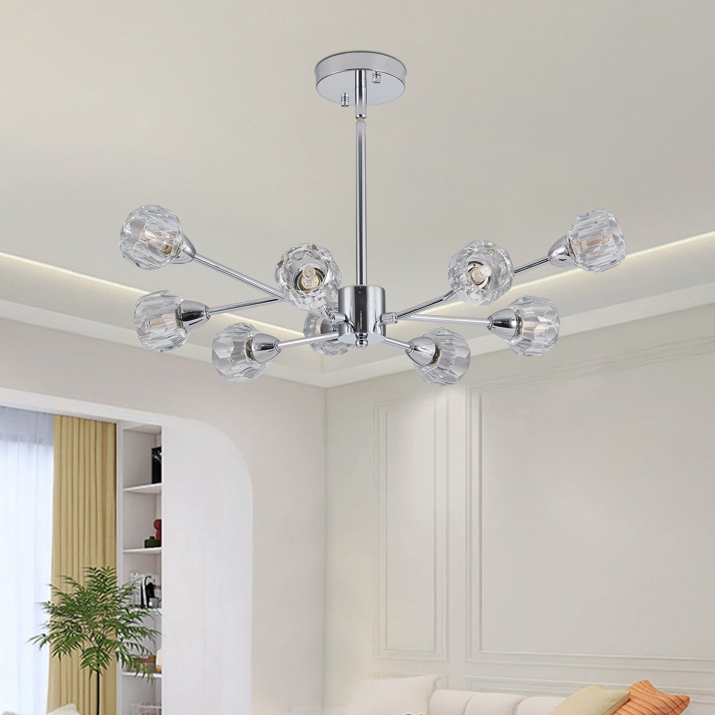28 Modern Crystal Chandeliers, 9 Lights Chrome Chandelier For Living Room Bedroom, Dining Room Chandelier Over Table, Kitchen Light Fixtures Bulbs Not Included