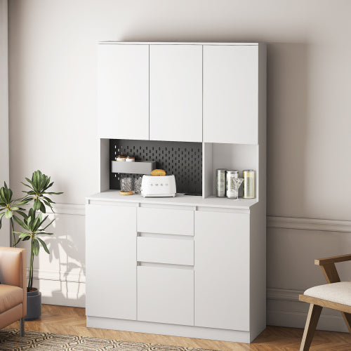74 Inch Kitchen Pantry Cabinet With Charging Station,Freestanding Buffet Cupboards Sideboard With Drawer,Modern Pantry Cabinet With Microwave Stand For Kitchen,Living Room,Dinning Room
