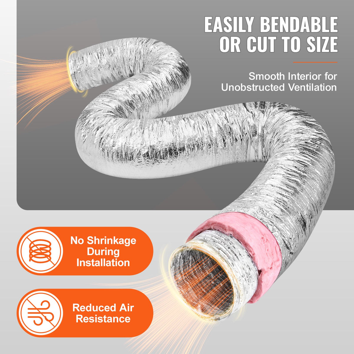 VEVOR Dryer Vent Hose, Insulated Flexible Duct 25FT Long With 2 Duct Clamps, Heavy-Duty Three Layer Protection For HVAC Heating Cooling Ventilation And Exhaust, R-6.0 Flame Resistance Value