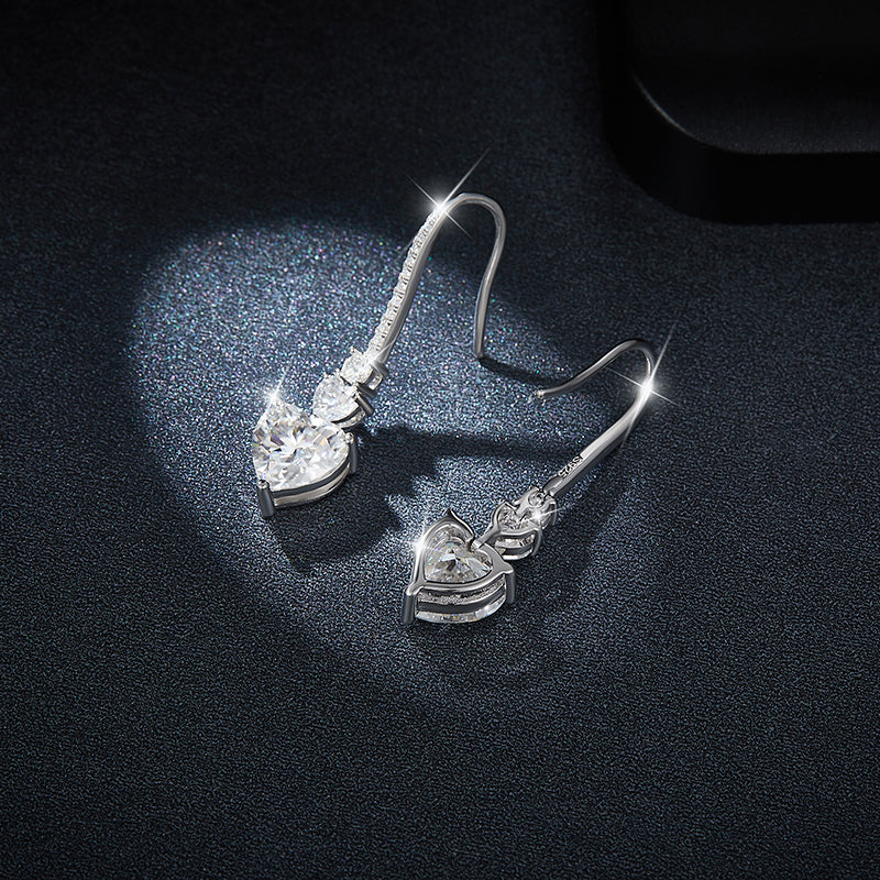 S925 Sterling Silver Heart Shaped Moissanite Dangle Earrings Platinum Plated Hook Earrings With GRA Certificate Elegant Jewelry Gift Box Set For Women