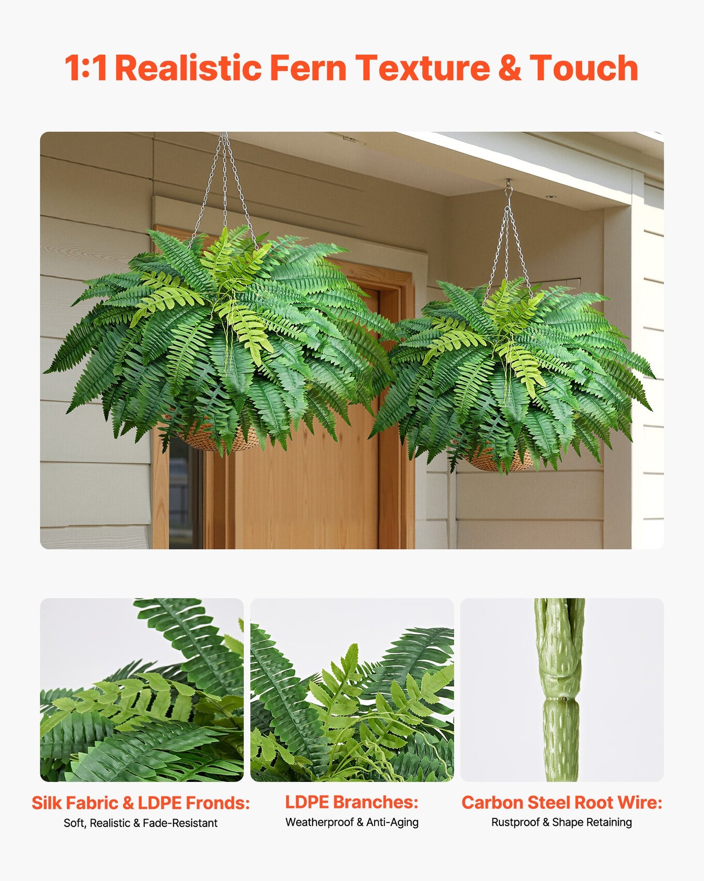 Artificial Ferns, 48 Inch Fake Boston Fern Bush Plant With 67 Fronds, Faux Greenery For Indoor/Outdoor Decor, Silk & LDPE, Suitable For Home Porch Garden Office Living Room Planter, Set Of 2