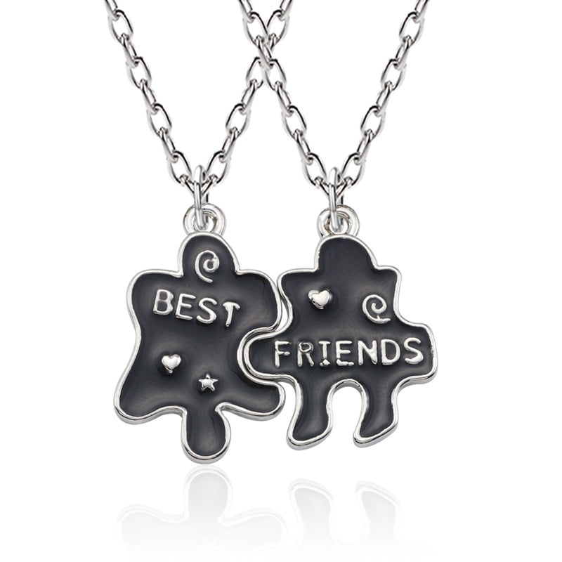 Korean-style Puzzle Alphabet Patchwork Pendant Necklace