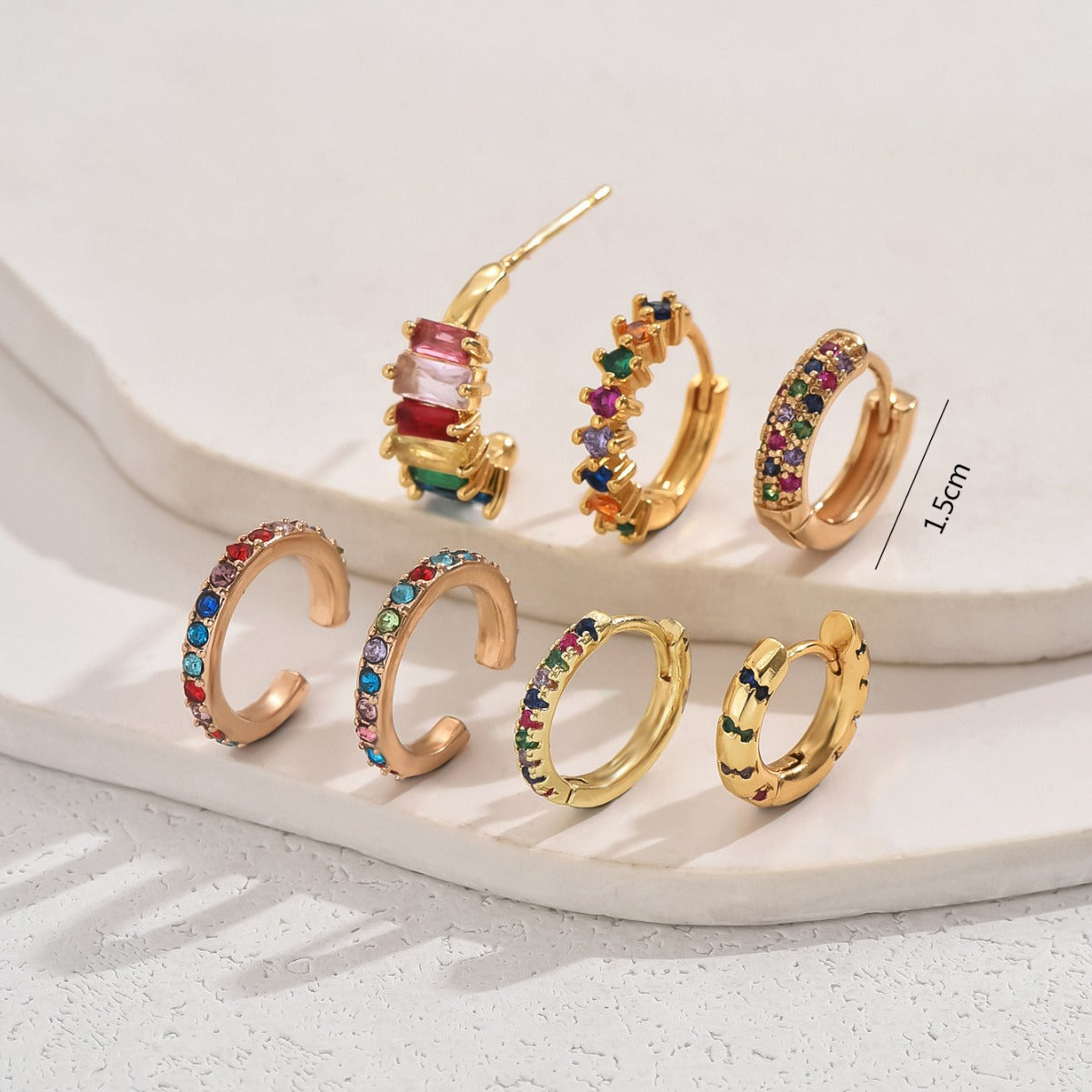 New European Copper Real Gold Plated Earrings For Women, Niche Design Inlaid Colorful Rhinestones, Elegant Light Luxury Stud Ear Jewelry