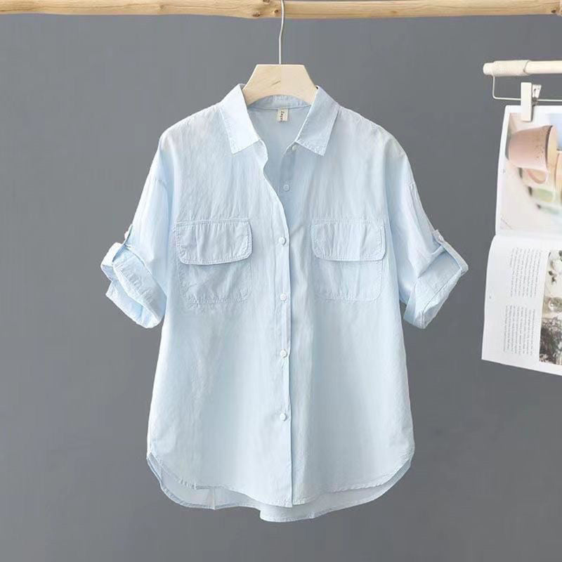 Korean-style Solid-color Age-reducing Blouse With Elegant Style