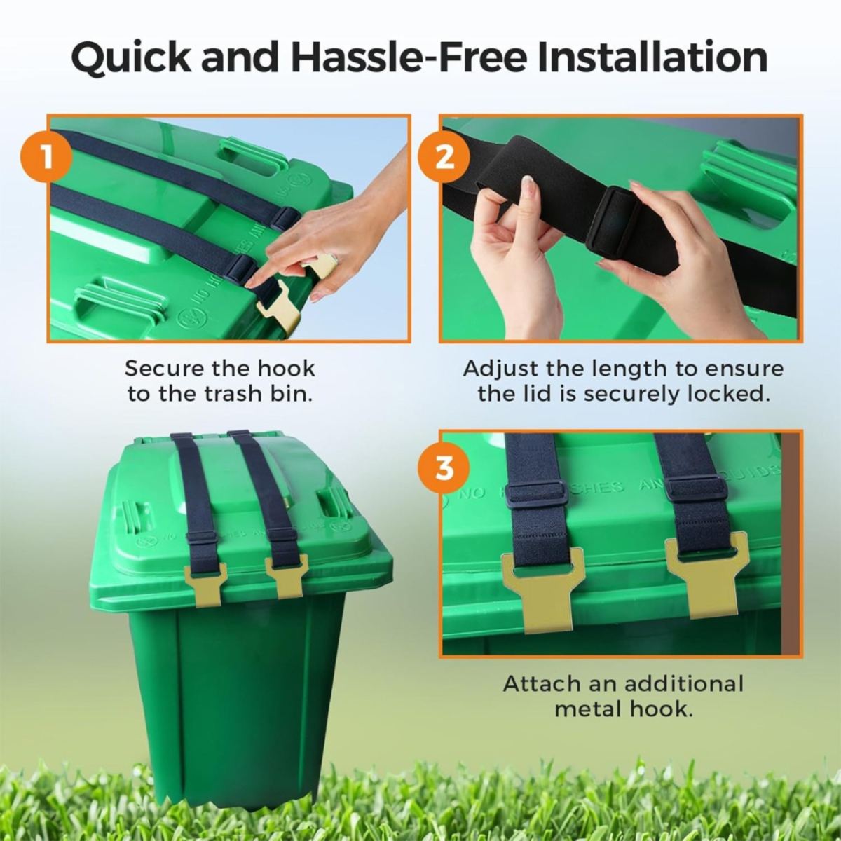 2-Piece Set Of Bear-Proof Trash Can Locks - Durable Metal Claws, Tight Seal, Adjustable Straps (26–52 Inches) - Perfect For Home And Outdoor Use - Easy Installation
