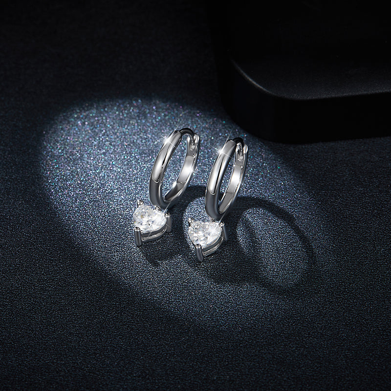 S925 Sterling Silver 5x5mm Heart Shaped Moissanite Hoop Earrings Platinum Plated Dangle Earrings With GRA Certificate Romantic Jewelry Gift Box Set For Women