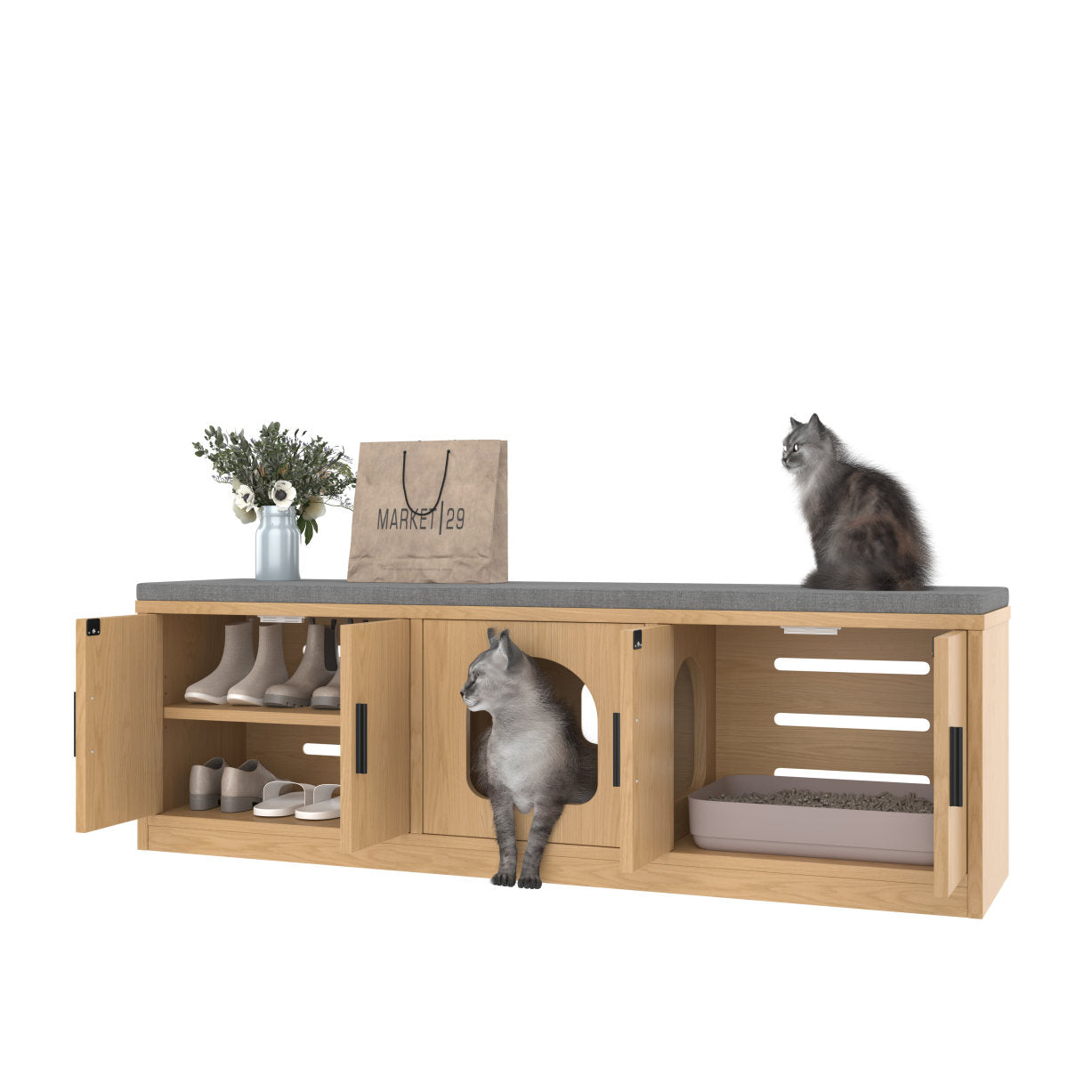 Hidden Cat Cabinet 140 X 40 X 45.5 Cm - Integrated Scratching Post And Ventilation, Pet Furniture For Hallway And Entrance Area, Multifunctional Cat Furniture, Pet House, Cat Toilet Cabinet, Pet Toile
