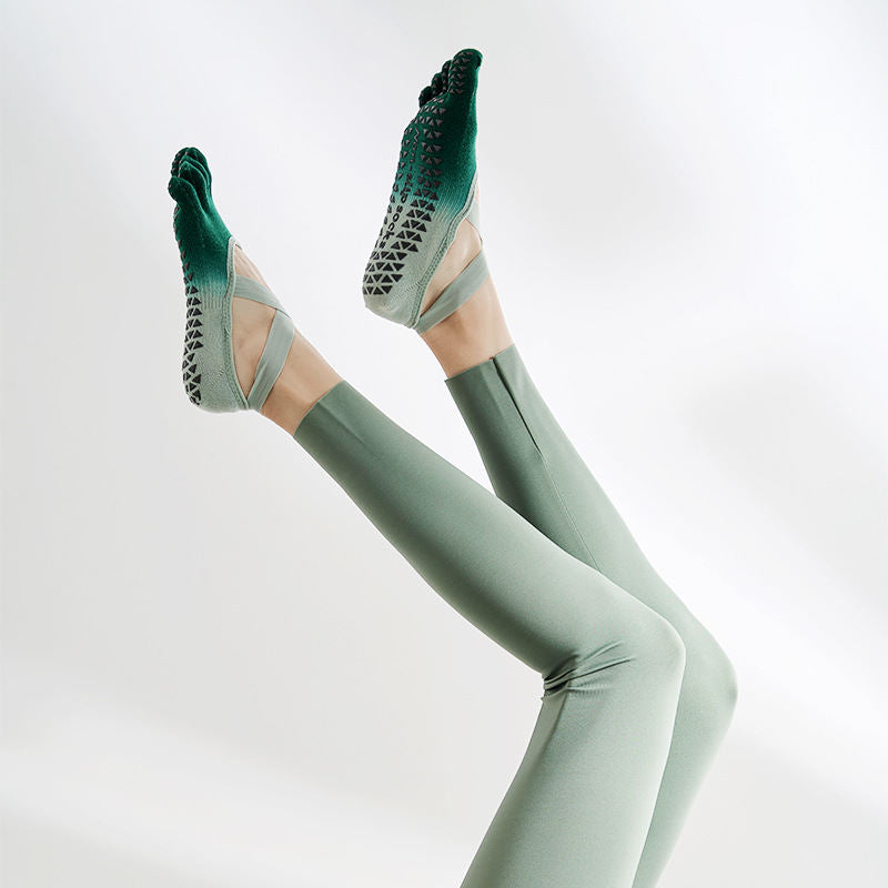 Gradient Lace-up Yoga Socks Non-slip Professional Women's Toe Socks Pilates Socks Autumn And Winter Finger Sports Dispensing