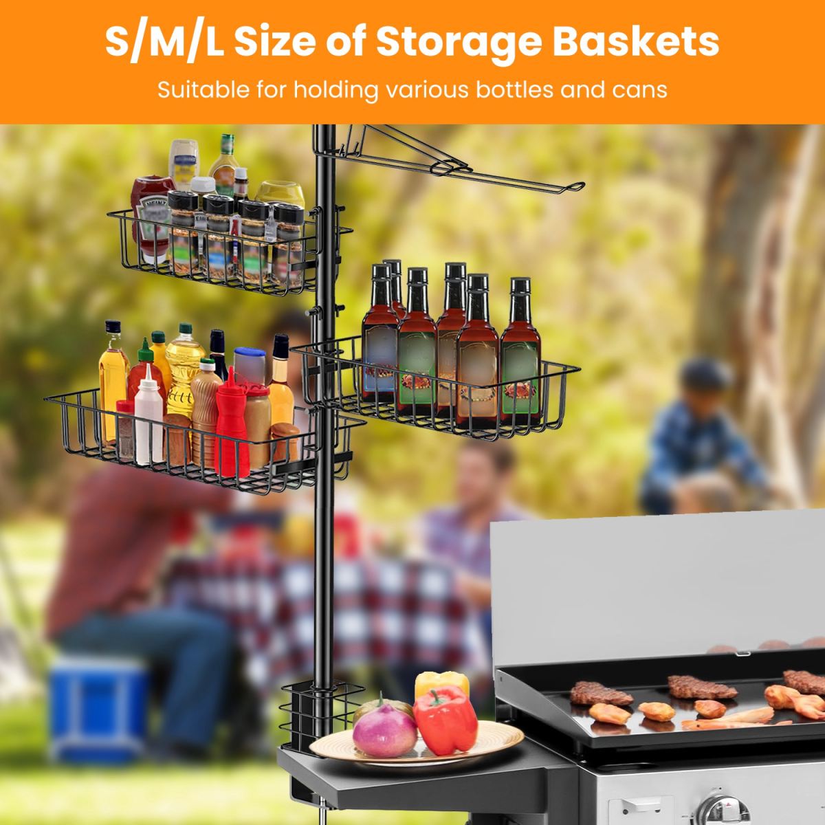 1Pc Griddle Caddy For Picnic With Paper Towel Holder Hook Baskets BBQ Accessories Storage Rack Vertical Standing BBQ Organizer Grill Utensil Storage Fit For Blackstone Griddle