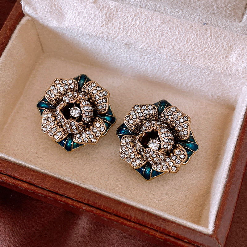 Mid Century Zircon Earrings For Women Vintage Rhinestone Studs Premium Quality Gift