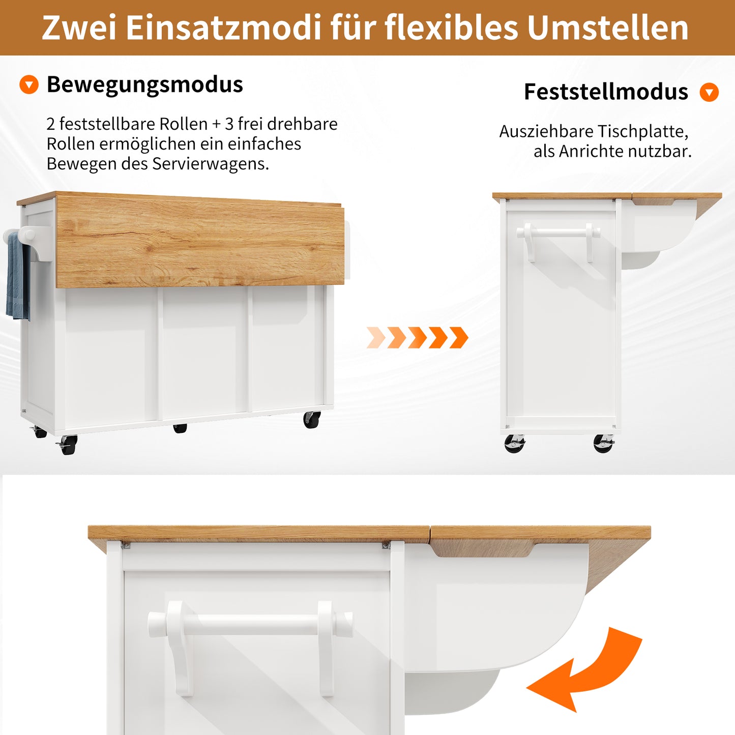 Kitchen Island Buffet Cabinet 120 X 73 X 92 Cm Kitchen Cabinet Kitchen Trolley And Folding Worktop With Towel Rail Spice Rack Door Rack Wine Rack And Adjustable Shelves, White Black